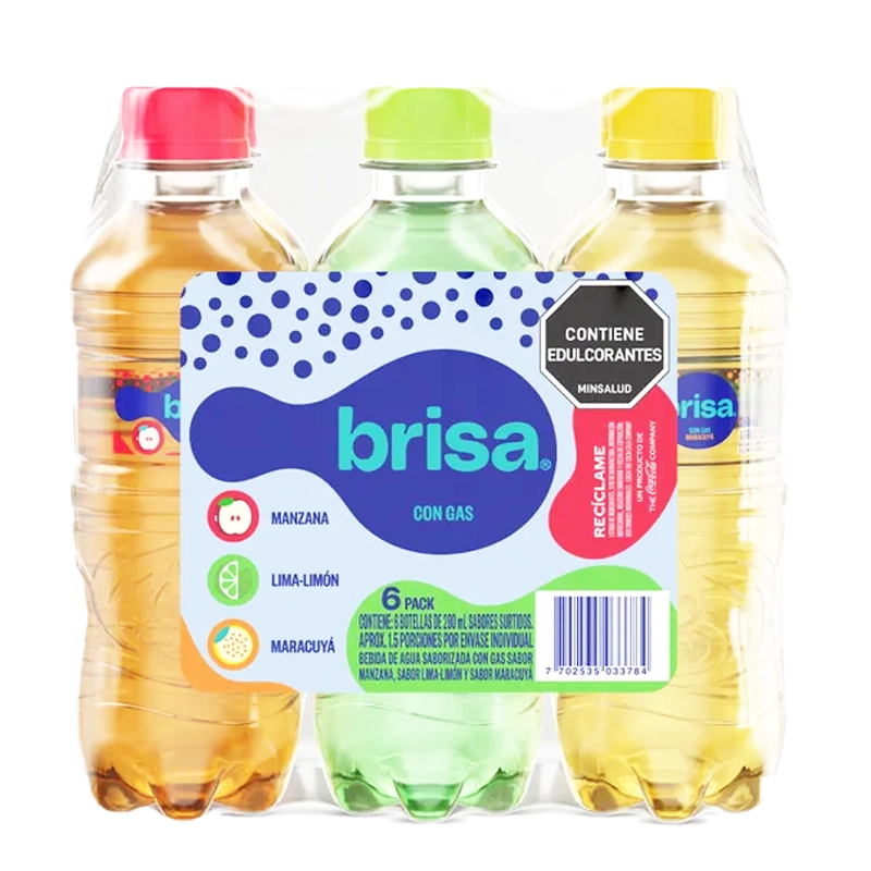 AGUA SABORIZADA BRISA SURTIDA CON GAS PET X 280 ML 6 UNIDADES